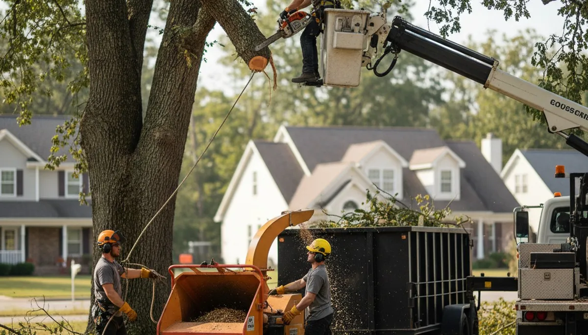 Emergency tree service crew removing storm-damaged tree in Littleton, CO