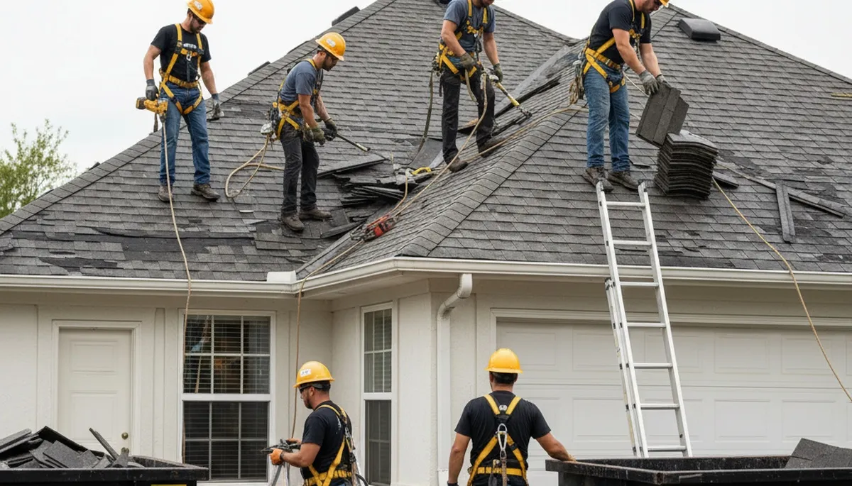 Littleton, CO tree service crew cleaning up storm damage after hail and wind