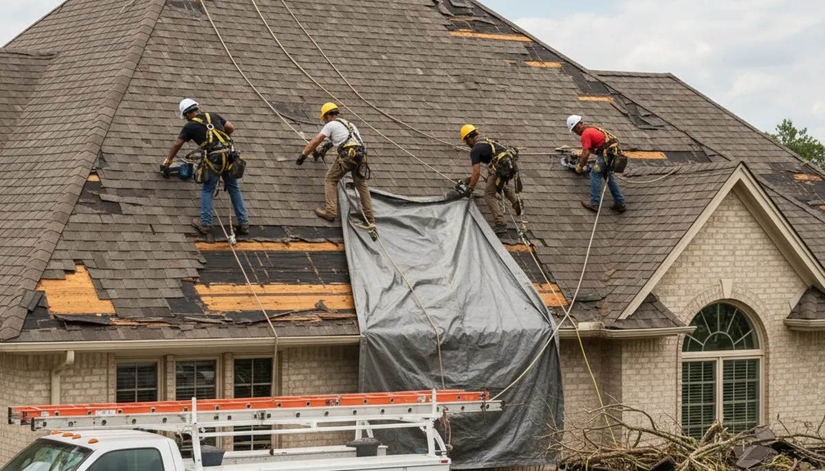 Littleton, CO tree crew clearing storm-damaged limbs and fallen trees after hail and wind