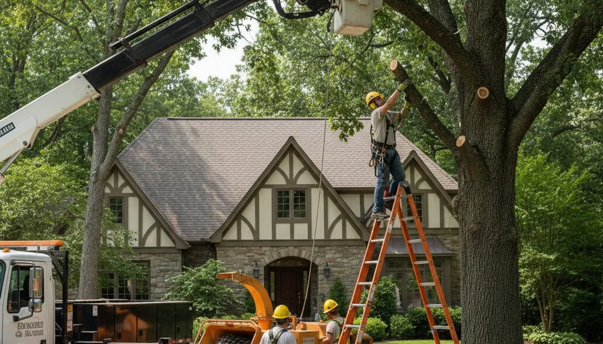 Tree service crew in Littleton, CO handling safe tree removal for a local property