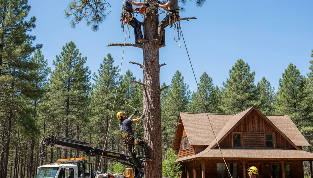 Professional tree service crew in Littleton, CO removing a tree safely for a residential property